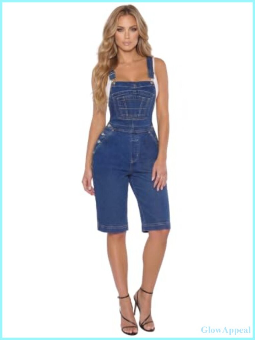 Bermuda Overalls Adjustable Straps Stretch Denim Jumpsuit